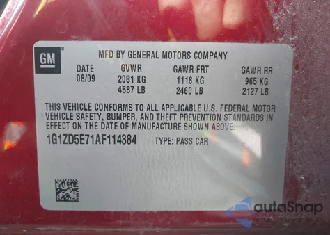 2010 Chevrolet Malibu Lt z USA, uszkodzony, nr VIN 1G1ZD5E71AF114384